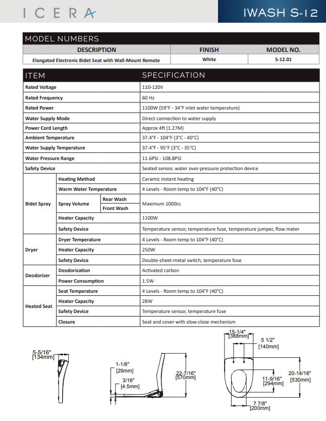 iWASH S-12 Electronic Bidet Seat